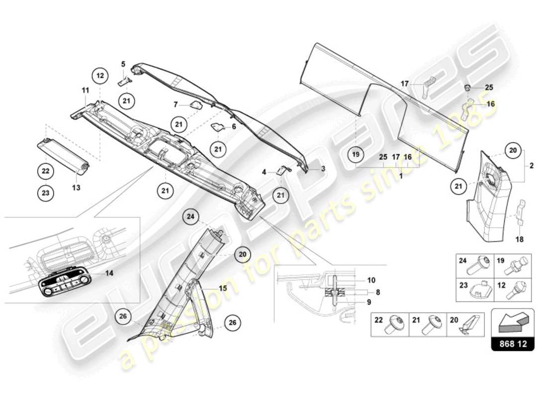 lamborghini sian roadster (2021) decorazione interna schema delle parti
