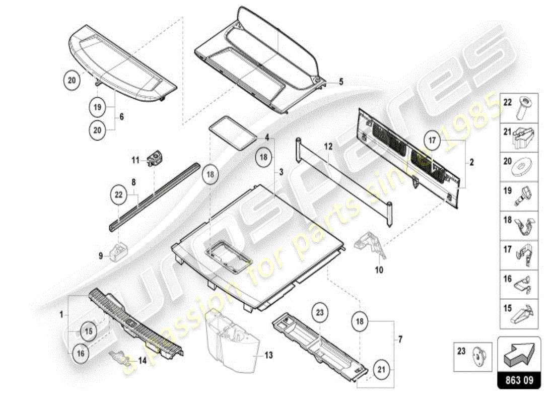 lamborghini 2025 | urus se gepäckraumverkleidung teilediagramm