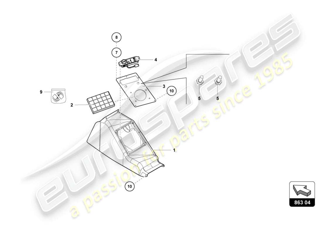 lamborghini super trofeo evo 2 (2022) schema delle parti della console centrale