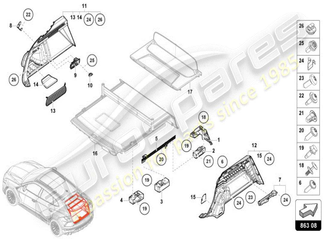 lamborghini 2025 | urus se gepäckraumverkleidung teilediagramm
