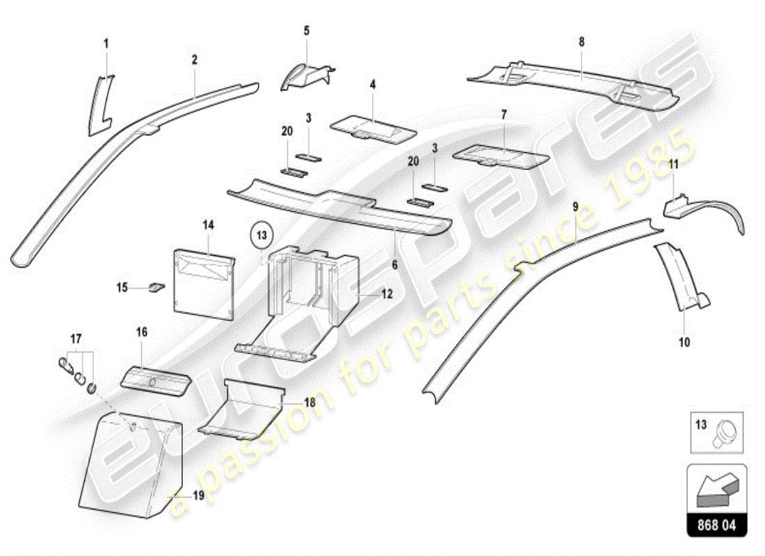 lamborghini diablo vt (1998) decorazione interna diagramma delle parti