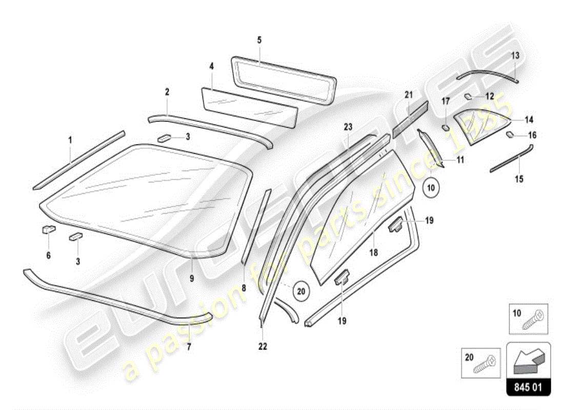 lamborghini diablo vt (1995) vetri da finestra diagramma delle parti