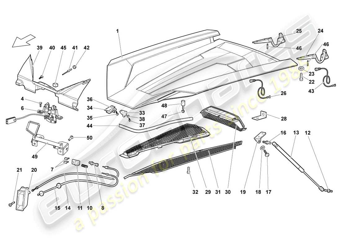 lamborghini lp640 roadster (2010) sportello per copertura motore diagramma delle parti