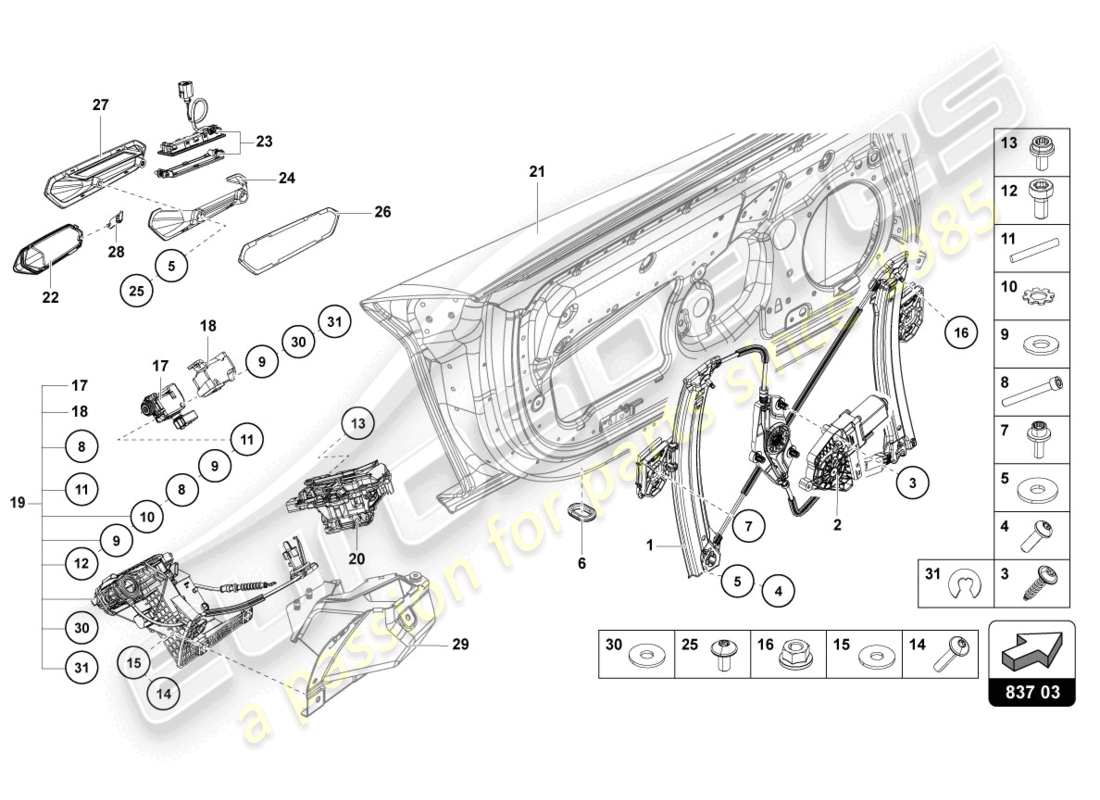 lamborghini sian roadster (2021) portiera conducente e passeggero diagramma delle parti