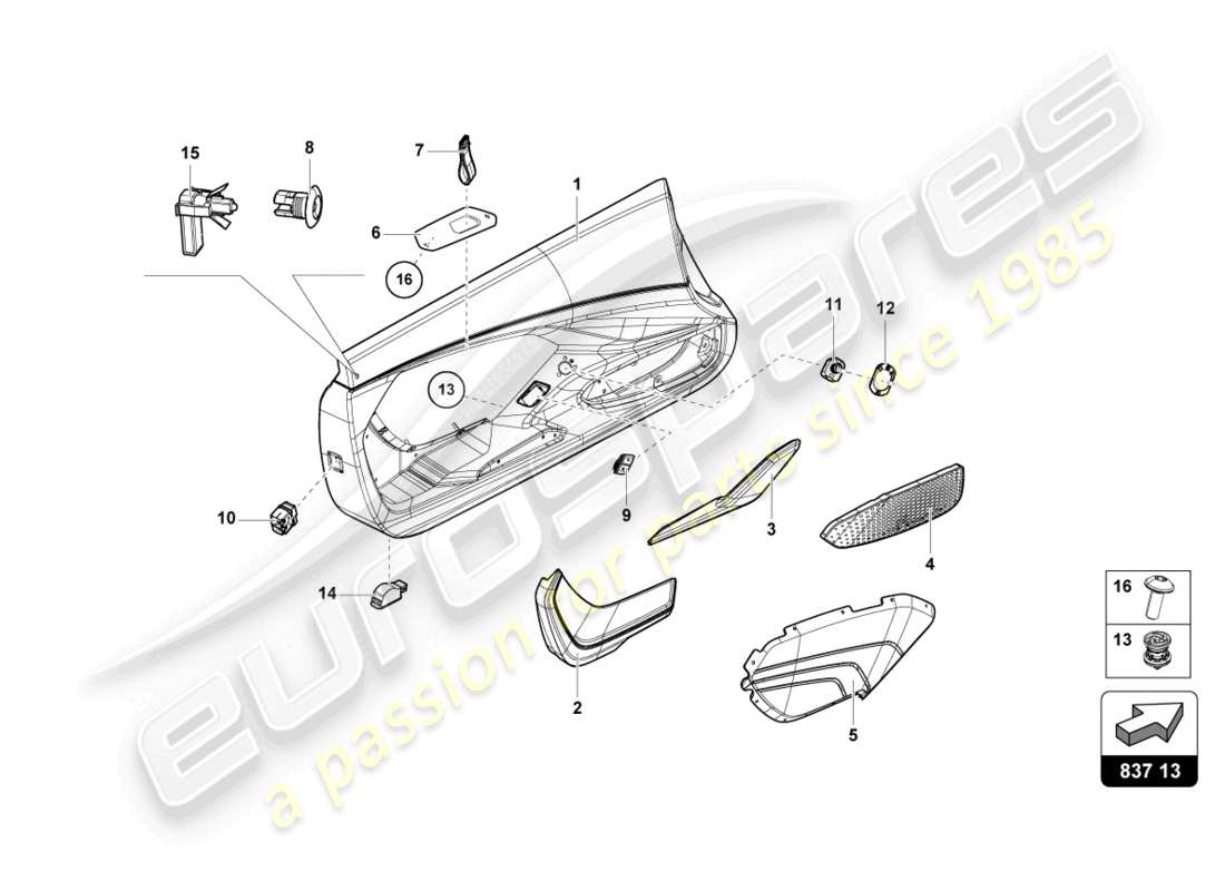 lamborghini sian roadster (2021) schema delle parti del pannello della porta