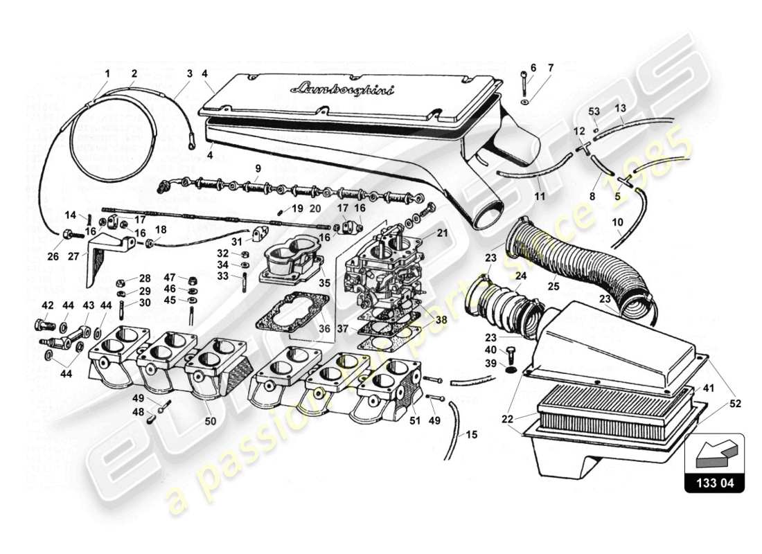 lamborghini countach 25th anniversary (1989) schema delle parti del sistema di alimentazione
