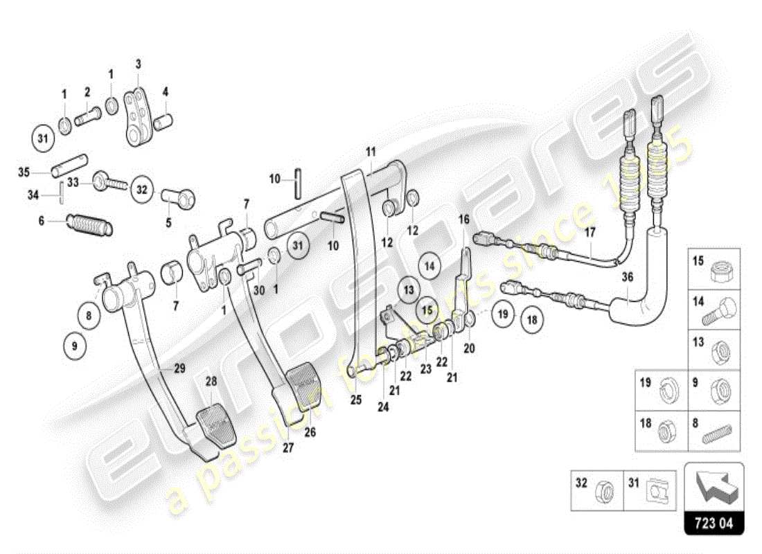 lamborghini diablo vt (1998) freno e accel. leva mec. diagramma delle parti