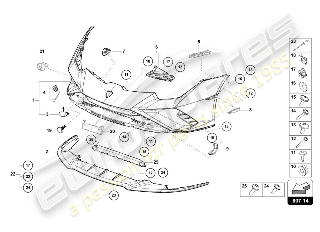 lamborghini evo coupe 2wd (2022) schema delle parti paraurti anteriore