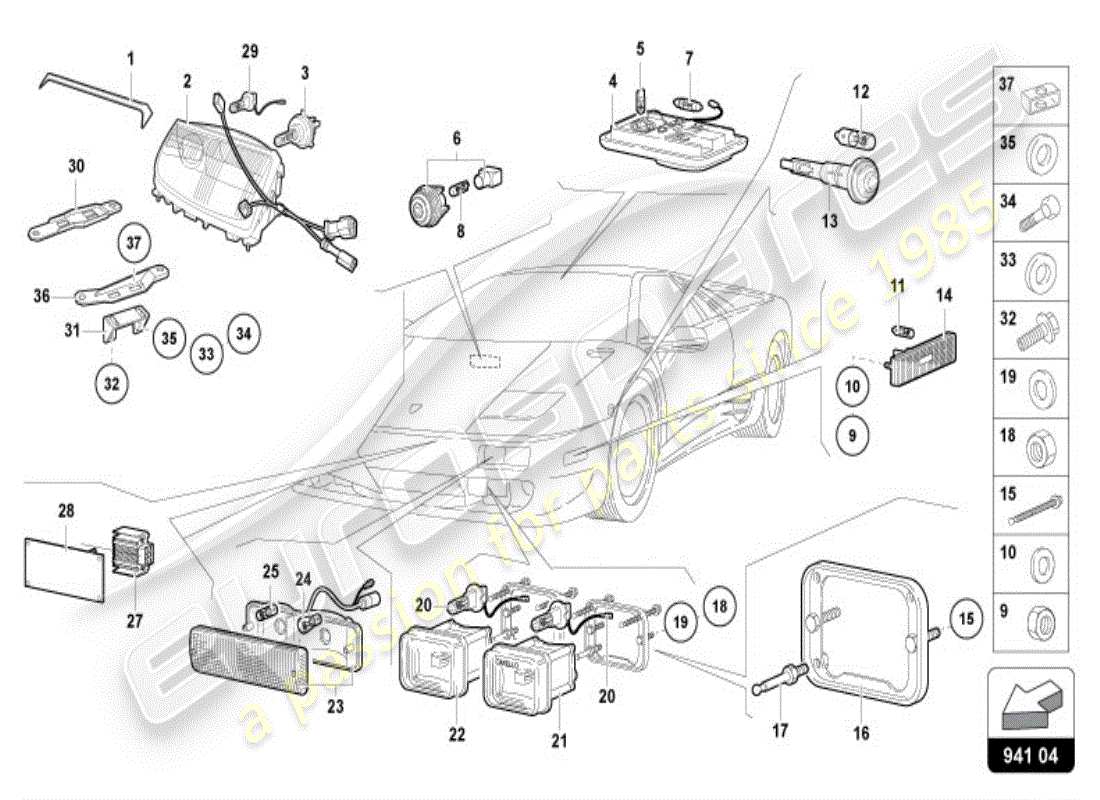 lamborghini diablo vt (1999) fari diagramma delle parti
