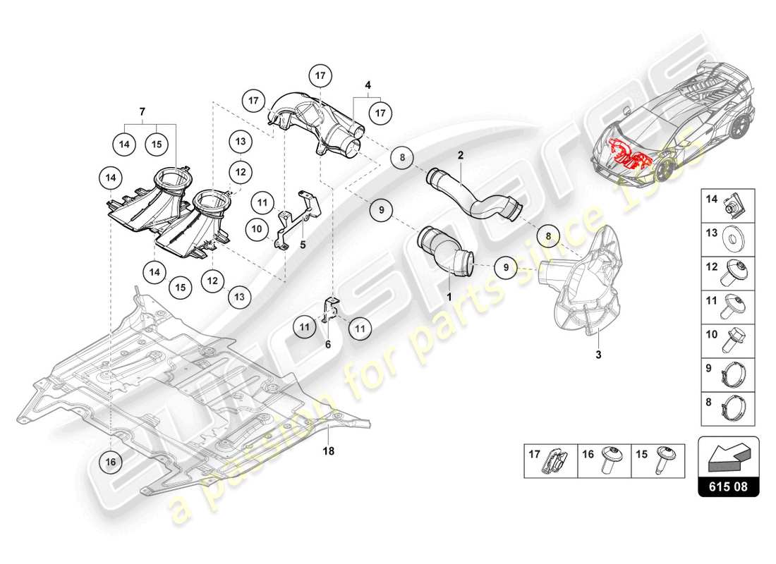 lamborghini sto (2024) condotto aria per raffreddamento freni anteriori schema delle parti