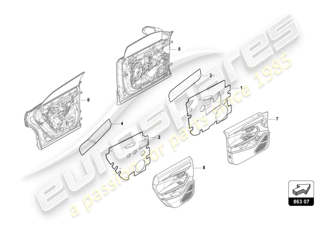 lamborghini urus s (2023) pezzo fonoassorbente diagramma delle parti