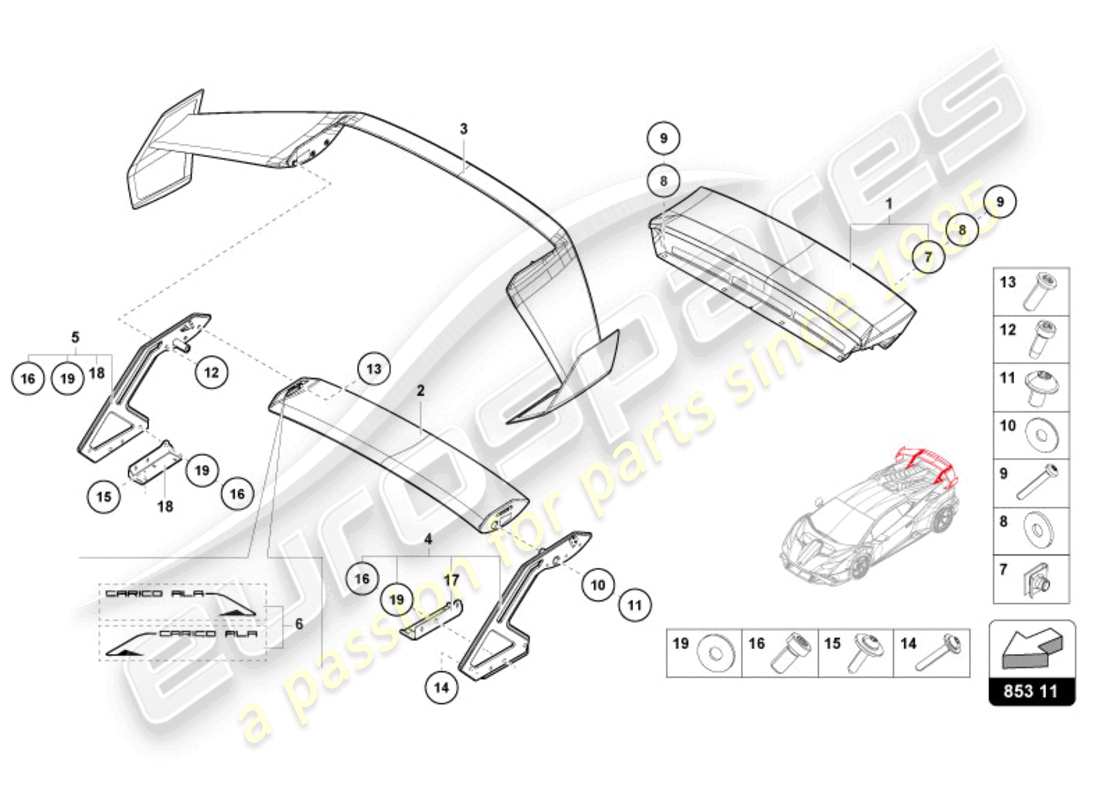 lamborghini sto (2024) schema delle parti spoiler posteriore
