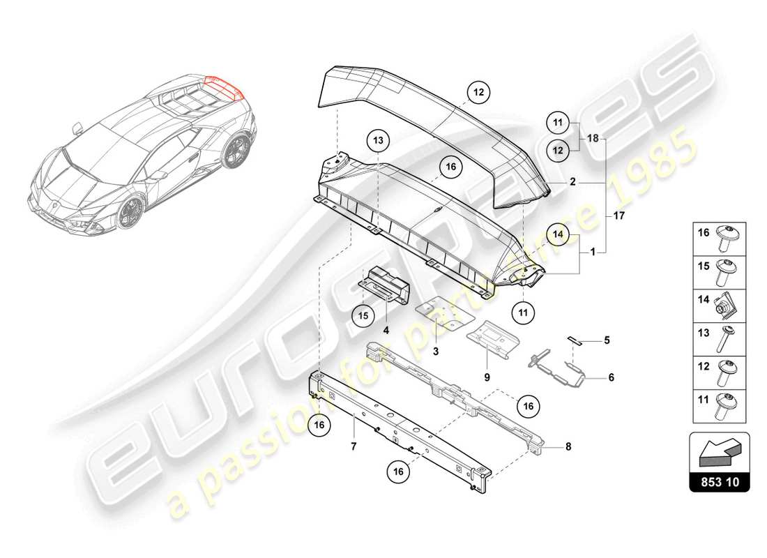 lamborghini sterrato (2024) parte superiore pannello posteriore diagramma delle parti