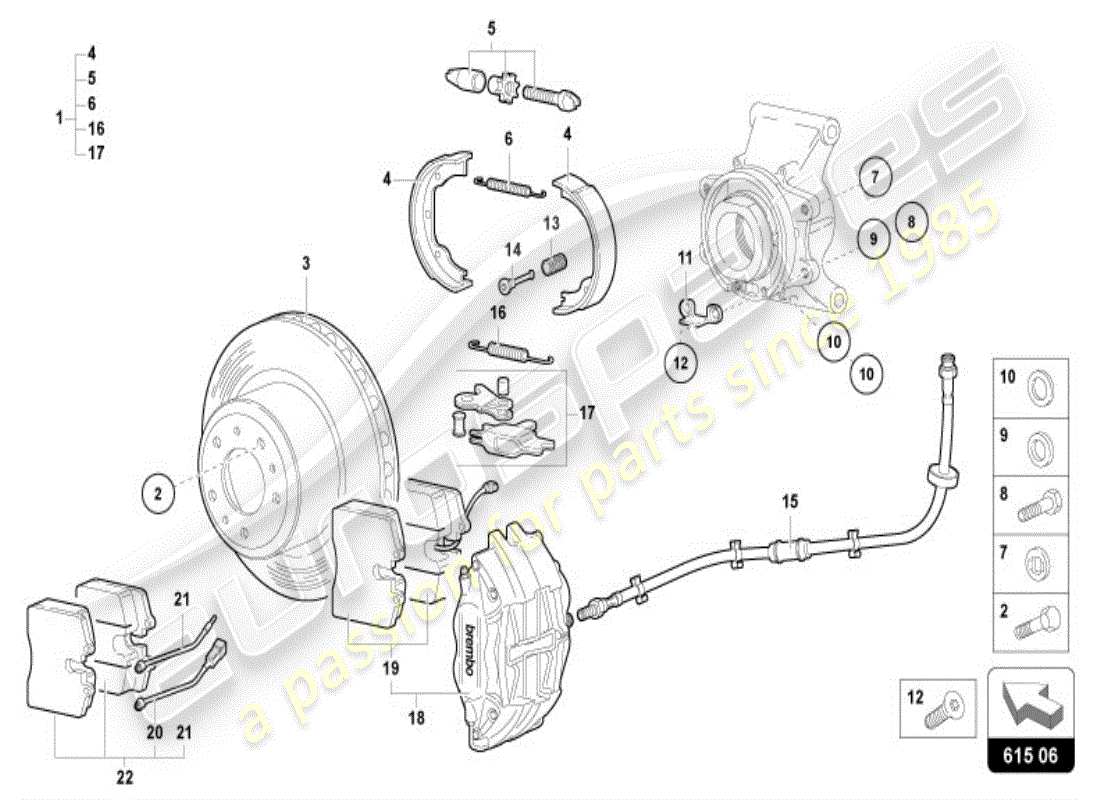 lamborghini diablo vt (1996) disco freno posteriore diagramma delle parti