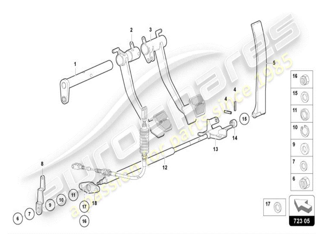 lamborghini diablo vt (1998) freno e accel. leva mec. diagramma delle parti