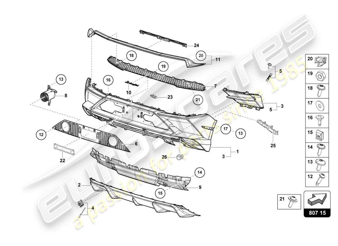 lamborghini evo coupe 2wd (2022) schema delle parti paraurti posteriore