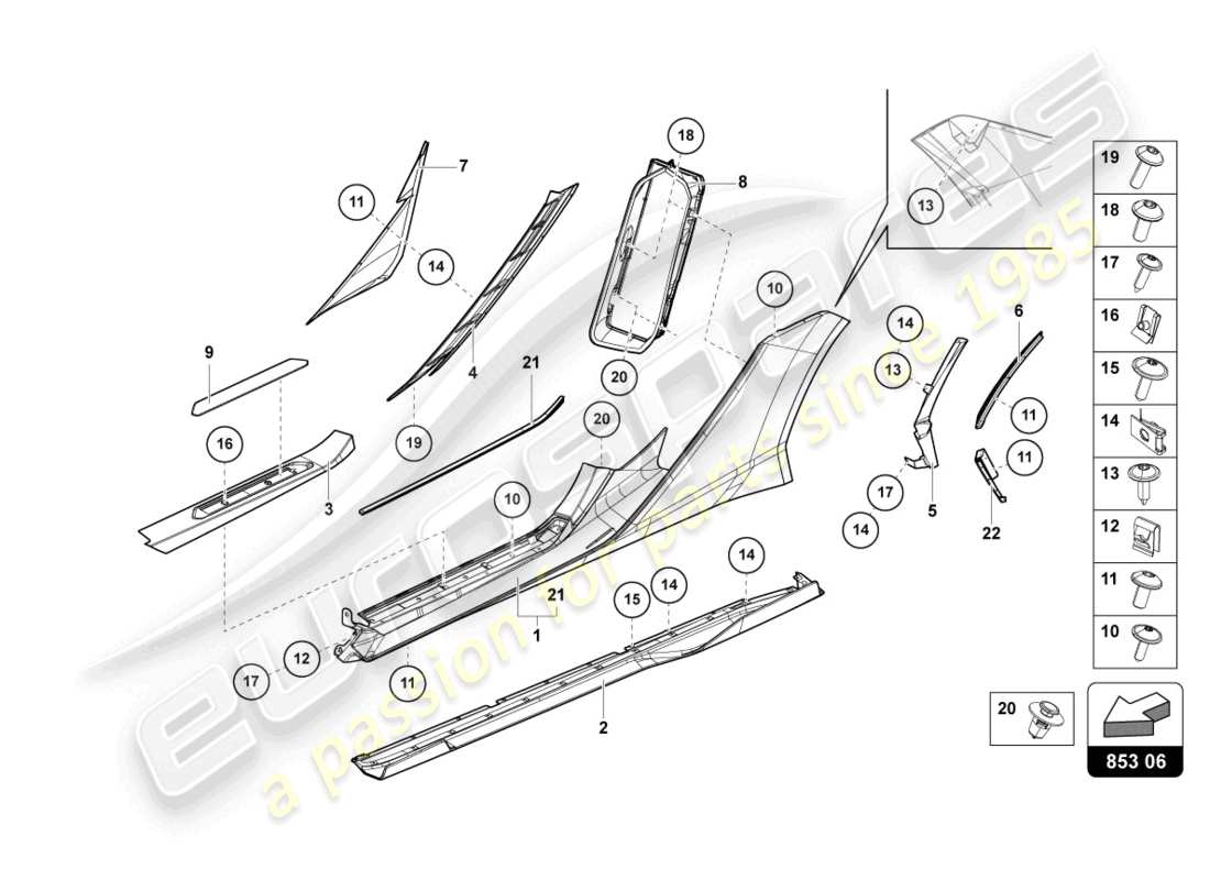 lamborghini sian roadster (2021) lato esterno inferiore per passaruota schema parte
