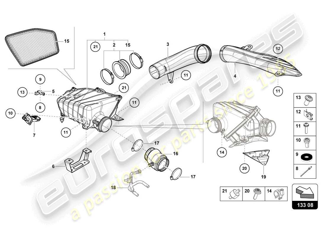 lamborghini evo coupe 2wd (2022) alloggiamento del filtro dell'aria diagramma delle parti