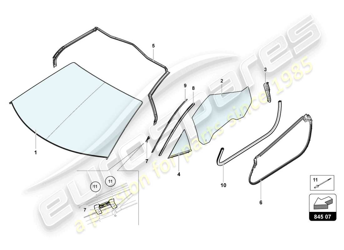 lamborghini sian roadster (2021) vetri da finestra diagramma delle parti