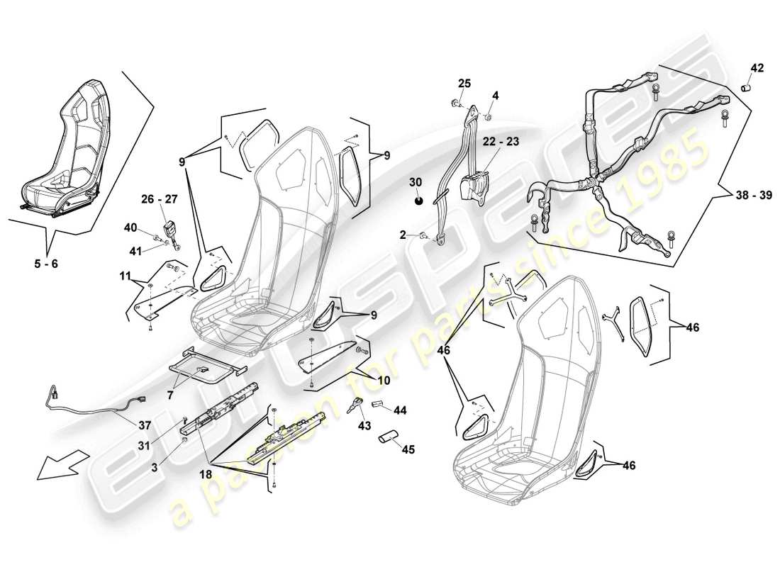 lamborghini lp570-4 spyder performante (2014) sedile sportivo diagramma delle parti