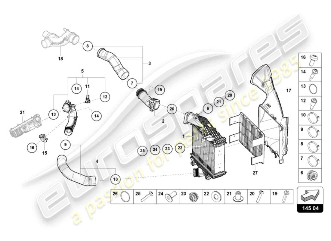 lamborghini urus s (2024) raffreddatore dell'aria di carica a destra diagramma delle parti