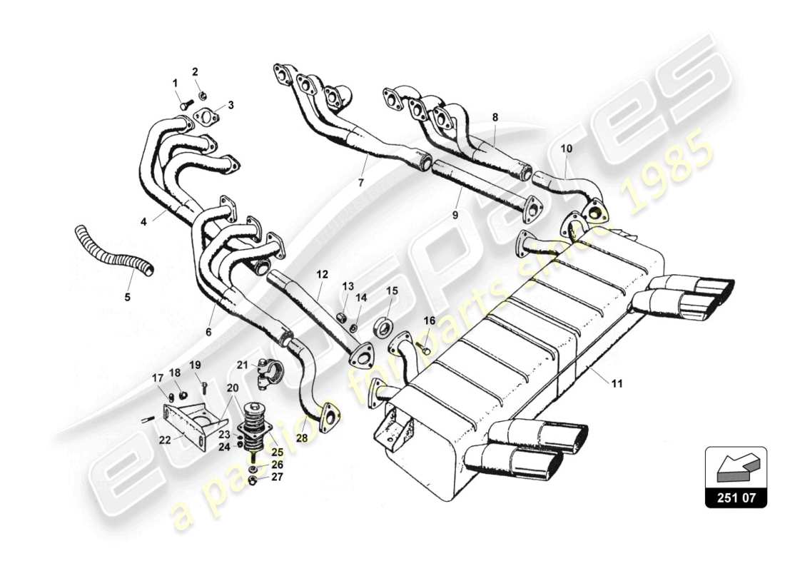 lamborghini countach 25th anniversary (1989) impianto di scarico diagramma delle parti