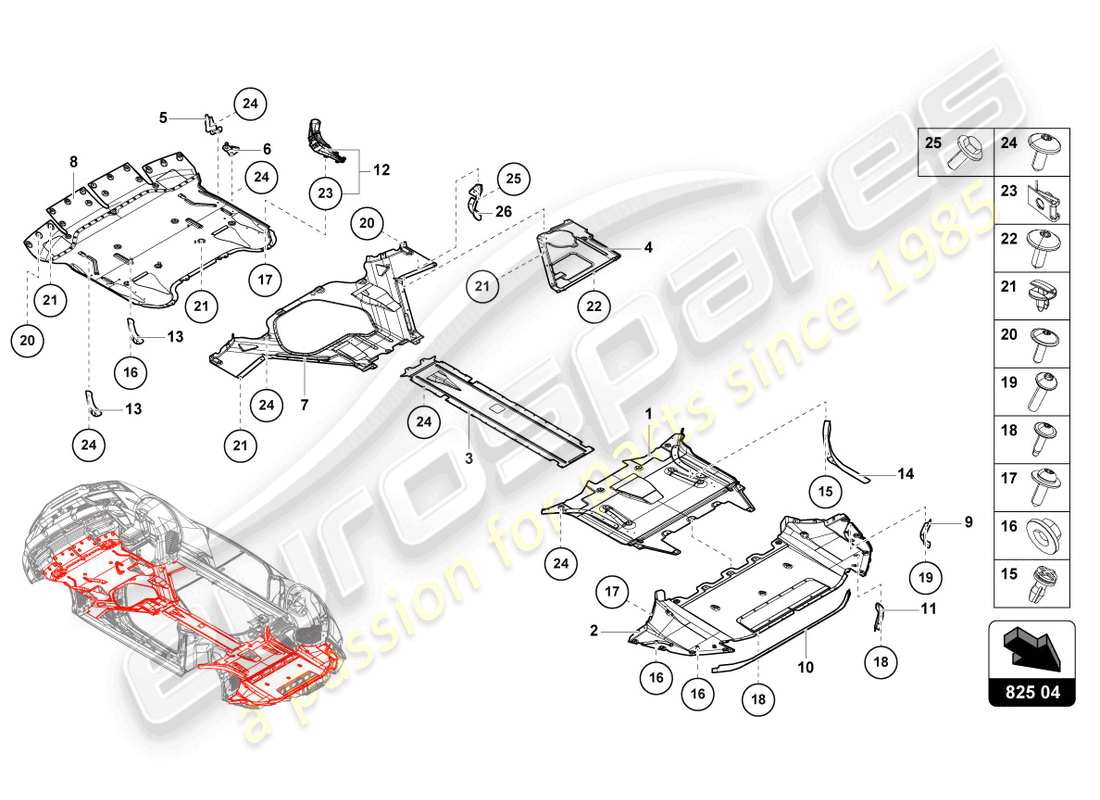 lamborghini 2022 (evo coupe) pannello di rivestimento per la sezione inferiore del telaio schema delle parti