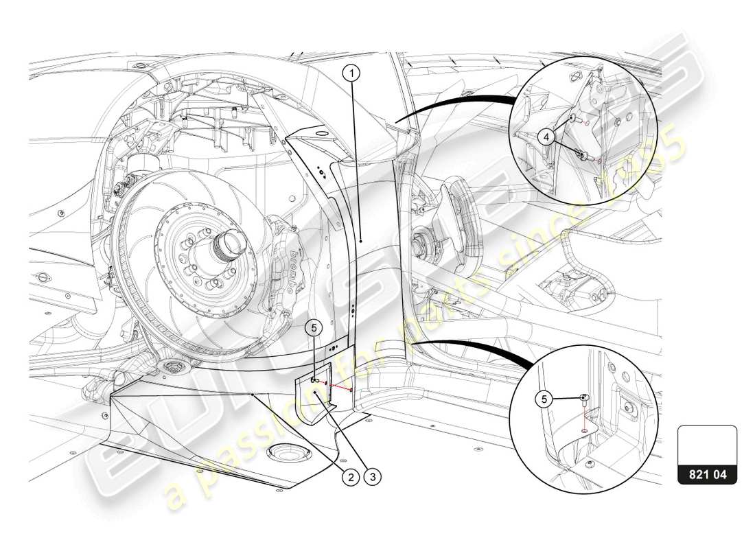 lamborghini 2022 (super trofeo evo 2) diagramma delle parti del parafango anteriore