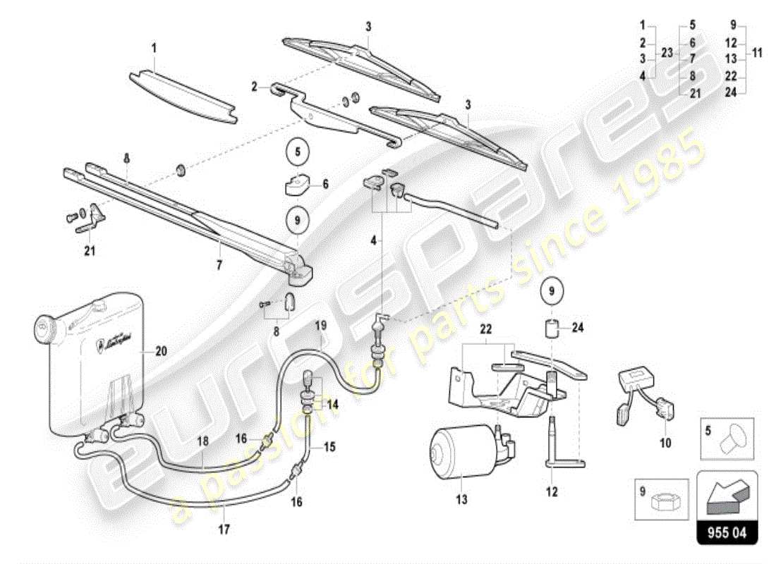 lamborghini diablo vt (1999) tergicristallo - sistema a una pinna schema delle parti