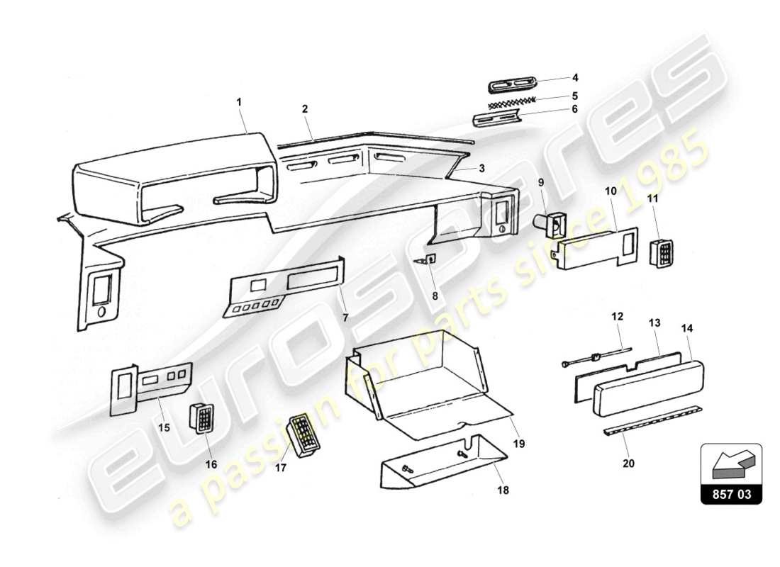lamborghini countach 25th anniversary (1989) pannello di controllo diagramma delle parti