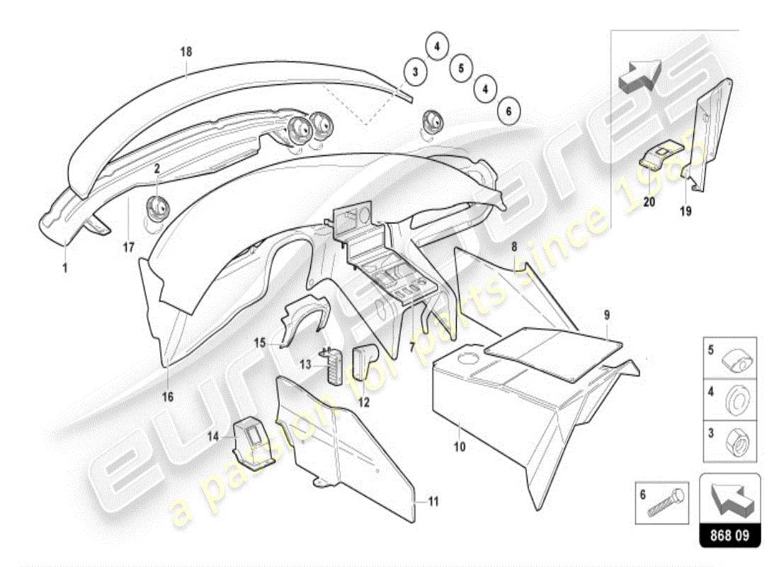 lamborghini diablo vt (1999) decorazione interna diagramma delle parti