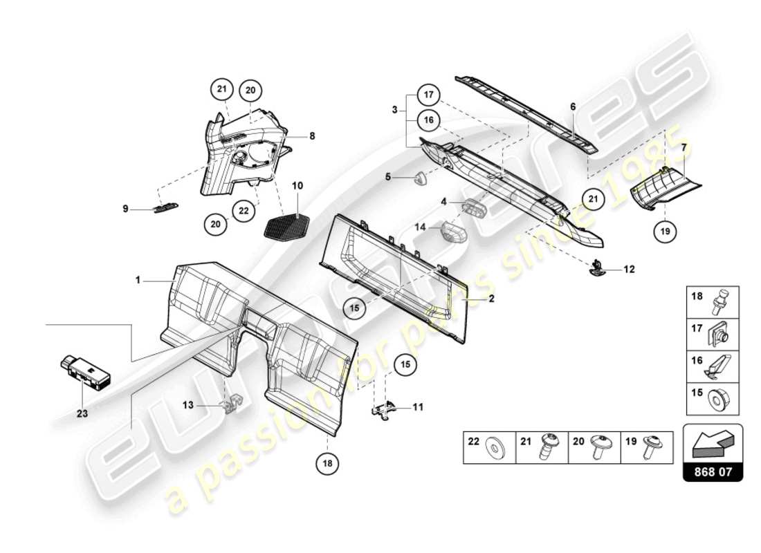 lamborghini 2023 (tecnica) decorazione interna diagramma delle parti