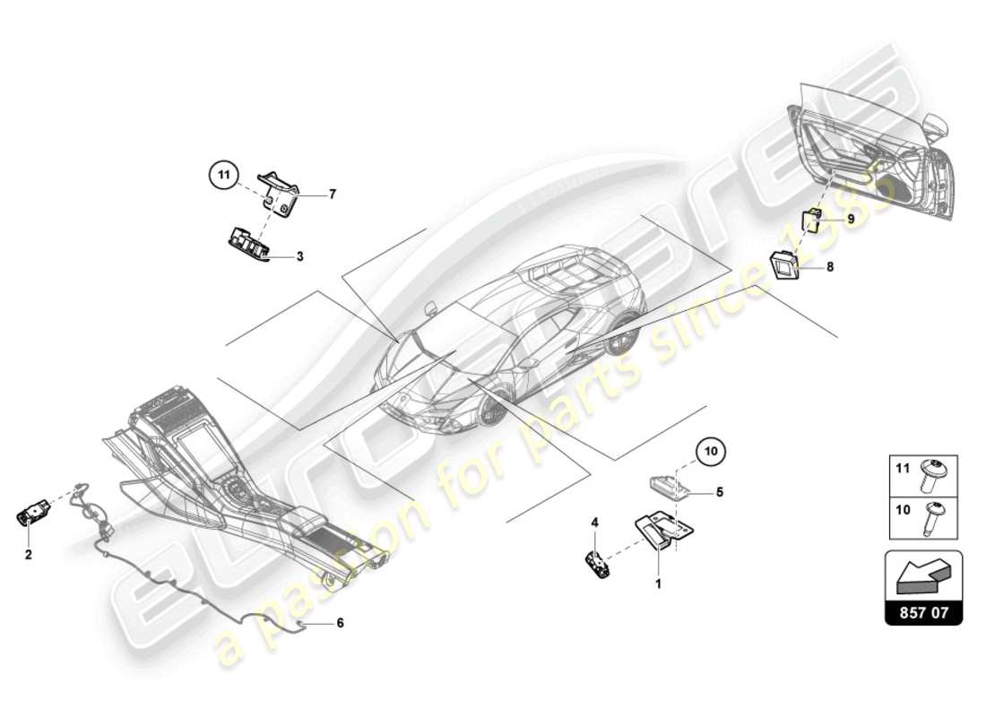 lamborghini evo spyder (2024) parti singole per luce interna e da lettura schema delle parti