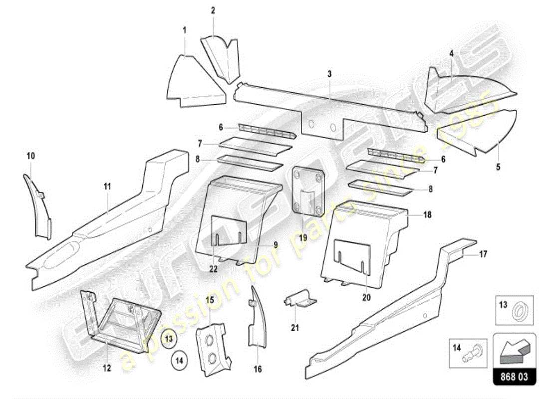 lamborghini diablo vt (1995) decorazione interna diagramma delle parti