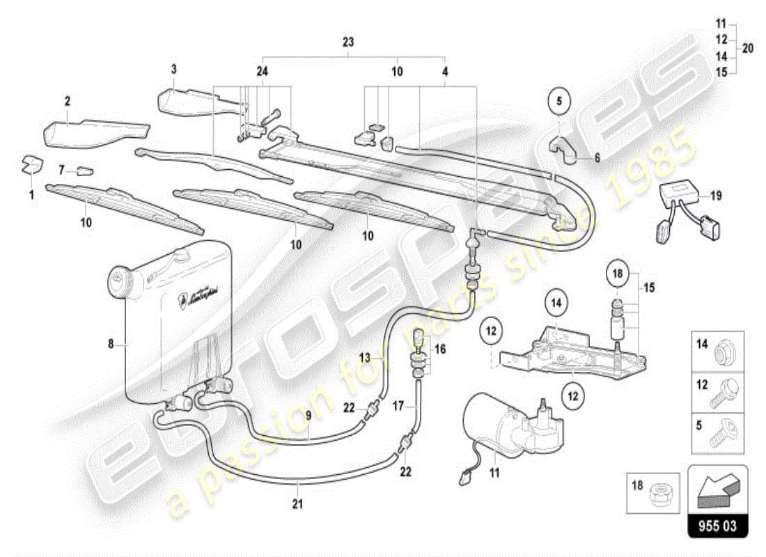 lamborghini diablo vt (1999) tergicristallo - sistema a due alette schema delle parti