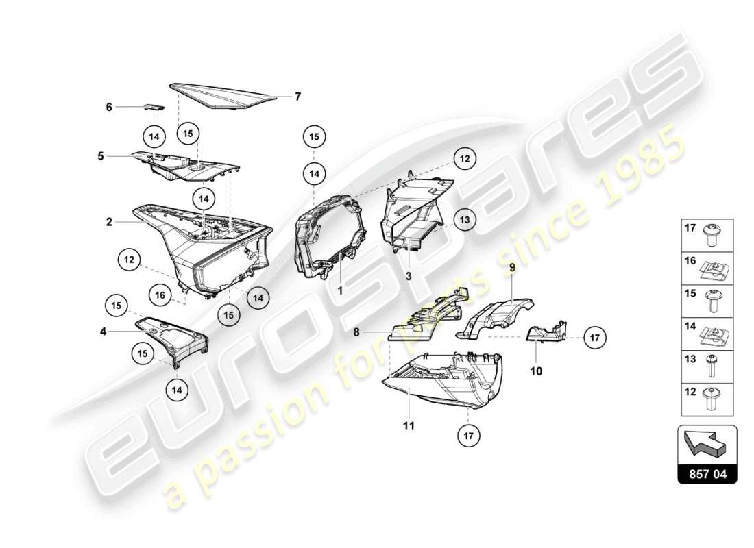 lamborghini evo coupe 2wd (2022) contenitore strumenti per contagiri e contachilometri giornaliero schema parte