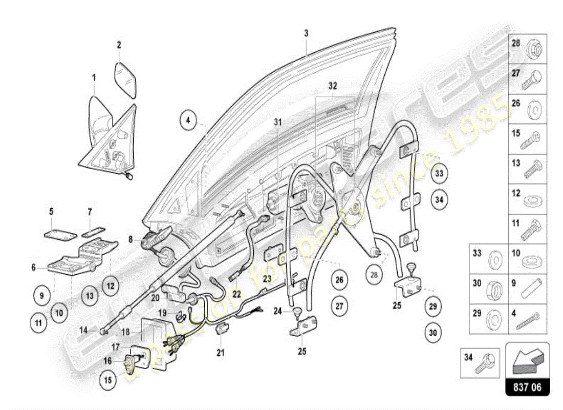 lamborghini diablo vt (1999) specchietto porta e esterno diagramma delle parti