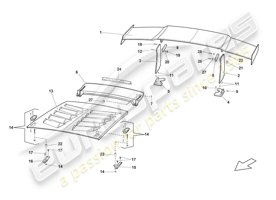 lamborghini blancpain sts (2012) schema delle parti del coperchio posteriore