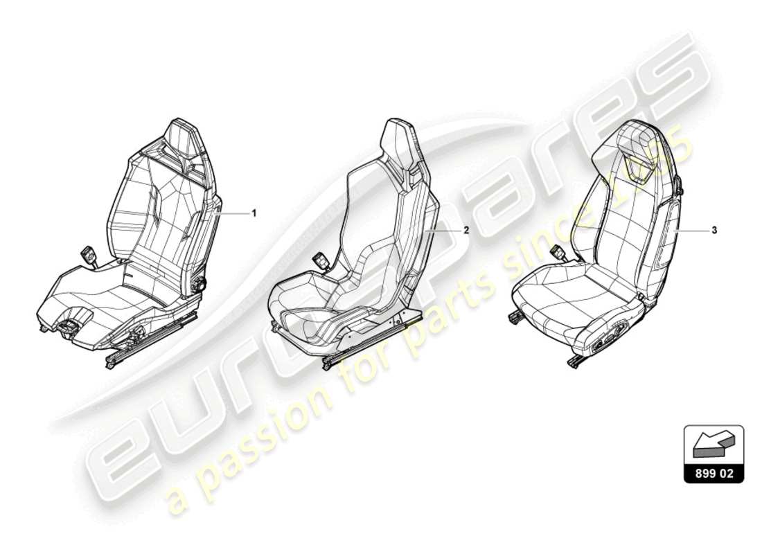 lamborghini evo coupe 2wd (2022) sedile, schema della parte completa