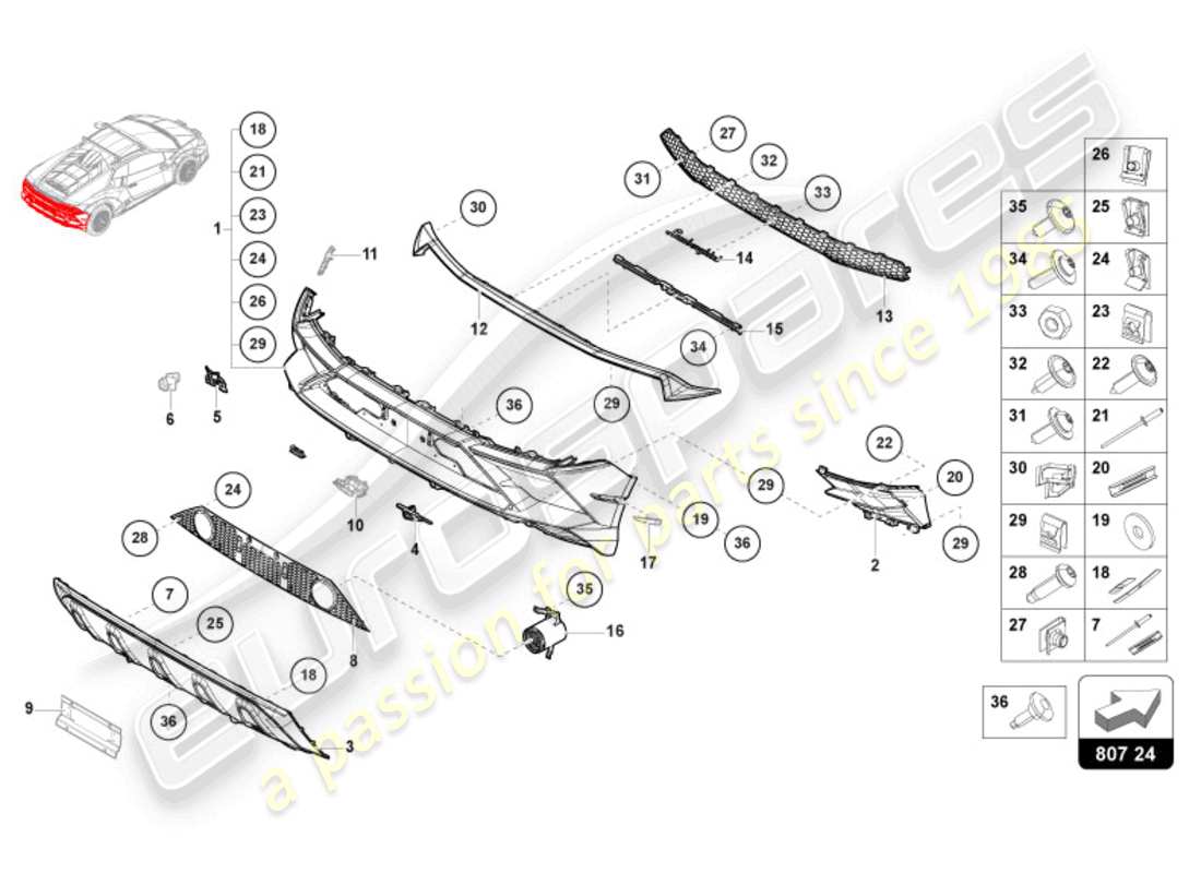 lamborghini 2024 (sterrato) schema delle parti paraurti posteriore