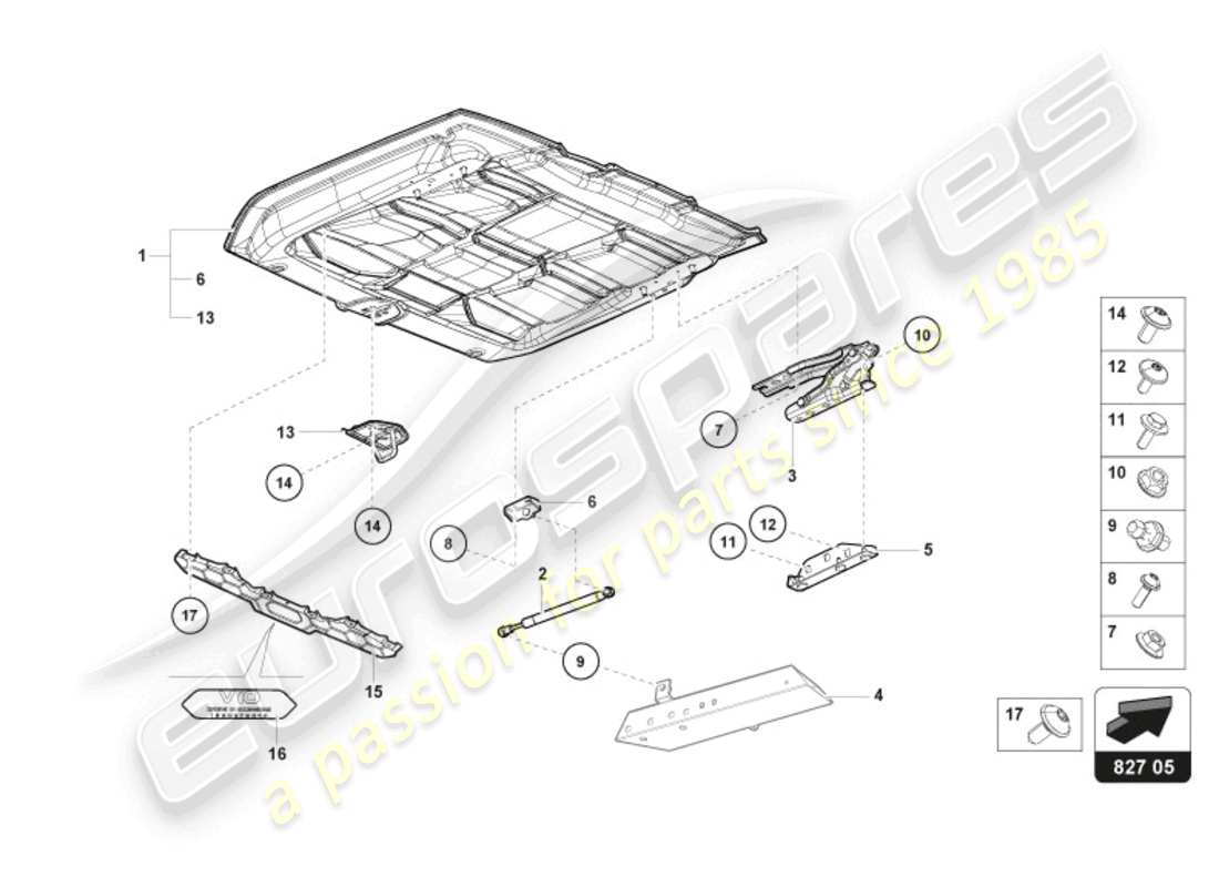 lamborghini 2024 (evo spyder) schema delle parti del coperchio posteriore