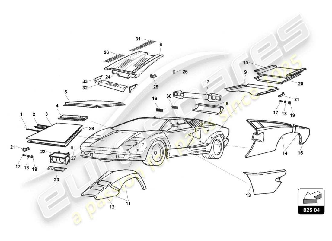 lamborghini countach 25th anniversary (1989) fodera esterna diagramma delle parti