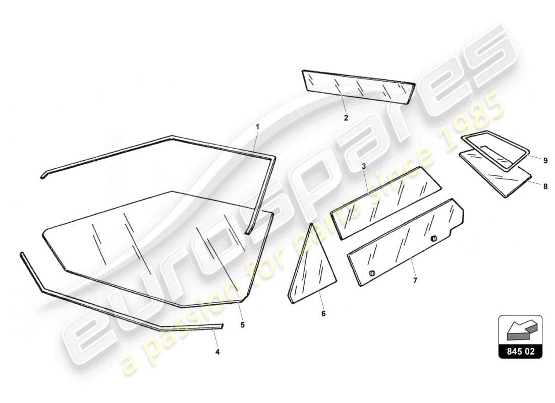 lamborghini countach 25th anniversary (1989) schema parte parabrezza e vetri portiera