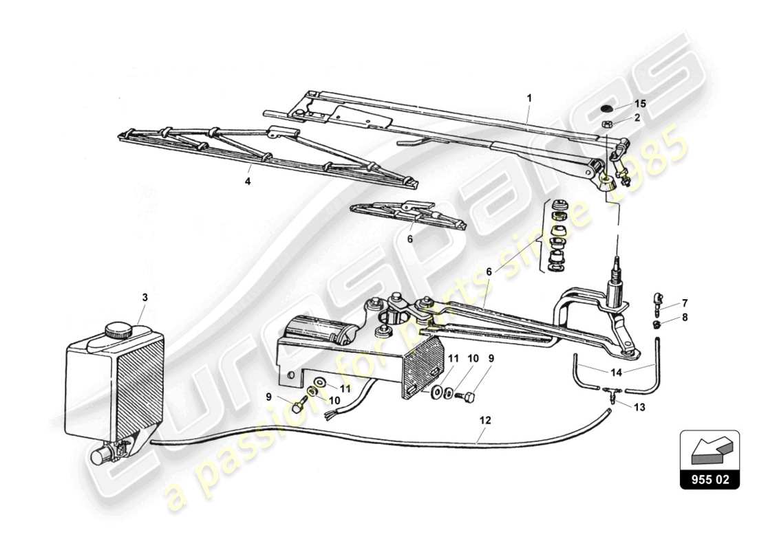 lamborghini countach 25th anniversary (1989) tergicristallo diagramma delle parti