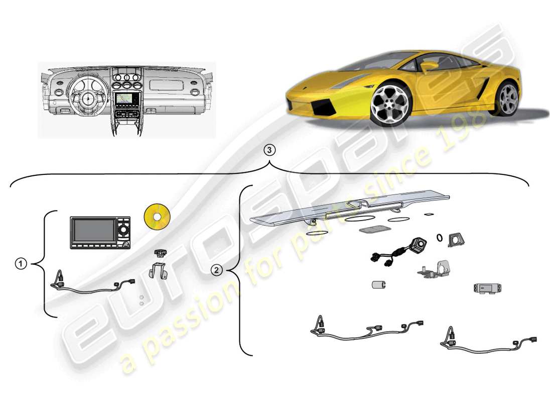 lamborghini gallardo spyder (accessories) kit retrofit per unità di navigazione schema delle parti