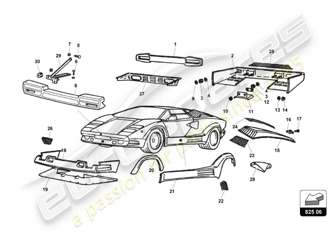 lamborghini countach 25th anniversary (1989) fodera esterna diagramma delle parti