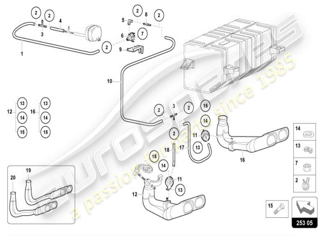 lamborghini diablo vt (1999) silenziatore con catalizzatore diagramma delle parti
