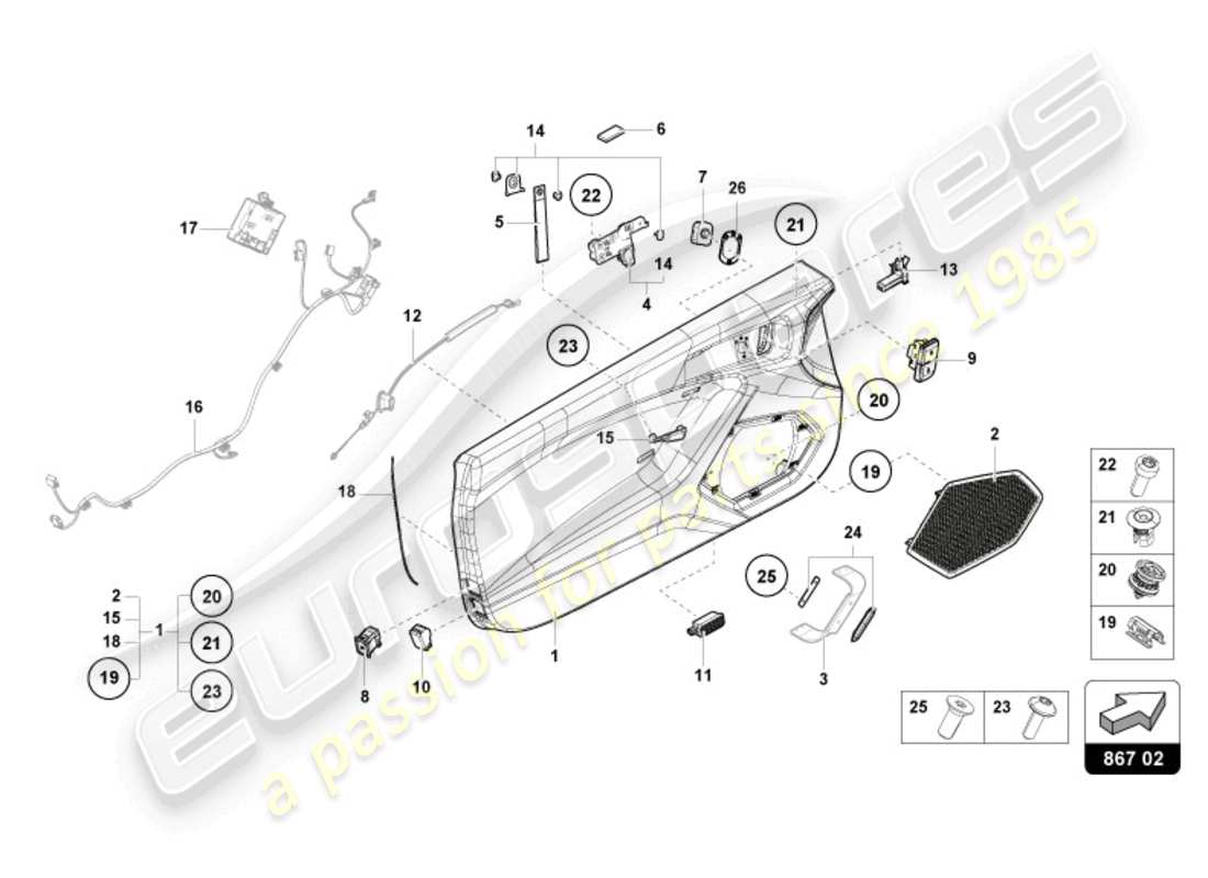 lamborghini 2023 (tecnica) pannello della porta diagramma delle parti