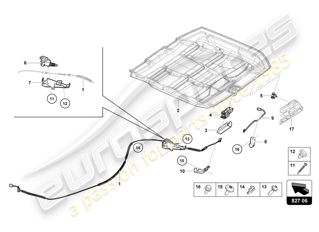lamborghini 2021 (evo spyder) schema delle parti del coperchio posteriore