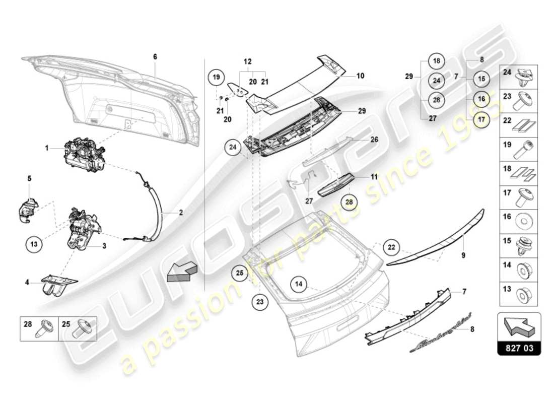 lamborghini urus performante (2024) spoiler per coperchio posteriore schema parte